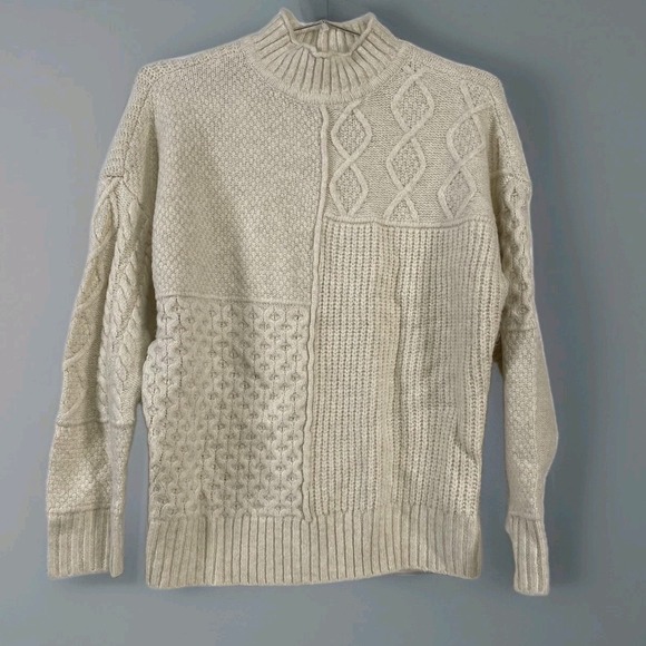 American Eagle Outfitters Other - American Eagle Sweater Mens Small Ivory Cable Patchwork Mock Neck Pullover
